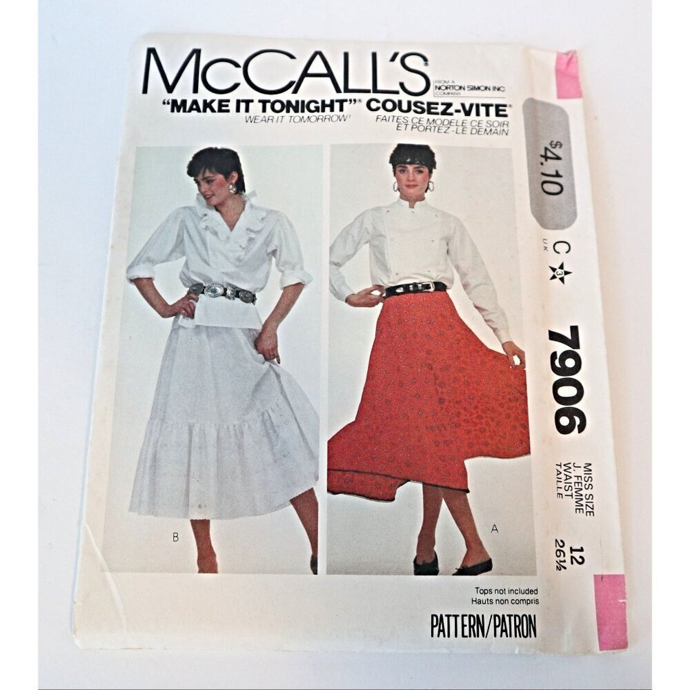 McCall's 7906 Sewing Pattern Misses' Flared Skirt  Size 12 14 16  18 Uncut